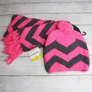 Jumping Beans Girl Winter Plush Hat Scarf Set Size M L 8 10 12 Pink Gray